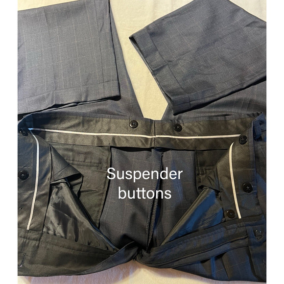 Vintage Burberry Suit 43L 36x32 Slate Blue Plaid Super 100s Designer Luxury - Picture 11 of 16